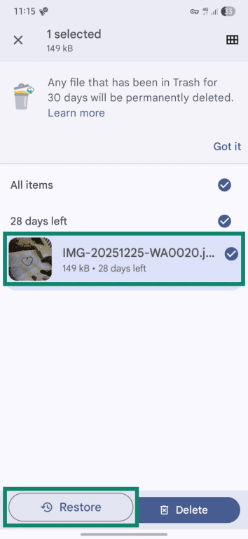 Restoring deleted Google files on Android.