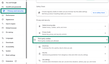 Cookie settings in Google Chrome.