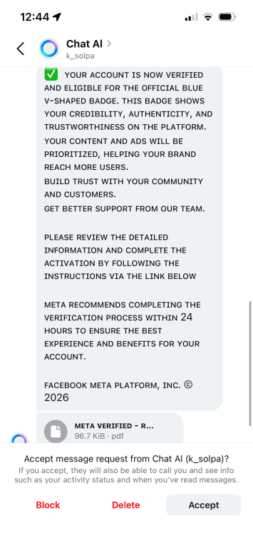 Example of an Instagram scam.