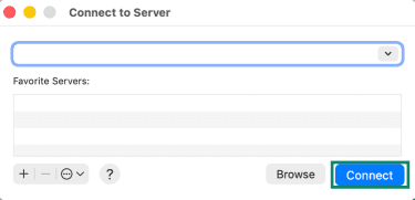 The connect to server pop-up window, showing the connect button.