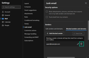 How to remove an address from the blocked senders list on Outlook on the web