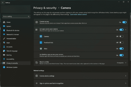 Image showing Windows Camera option.